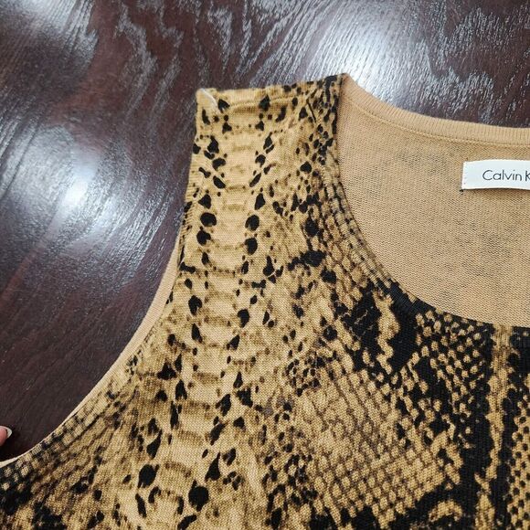 Calvin Klein Snakeskin Snake‎ Print Stretch Sleeveless Midi Knit Sheath Dress L - Picture 5 of 6